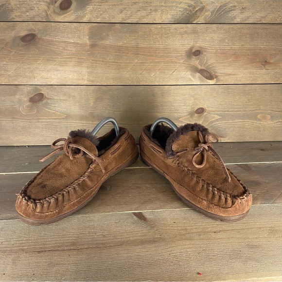 Ll bean wicked good Men size 7 shoes brown suede shearling lined comfort slipper - Picture 3 of 8